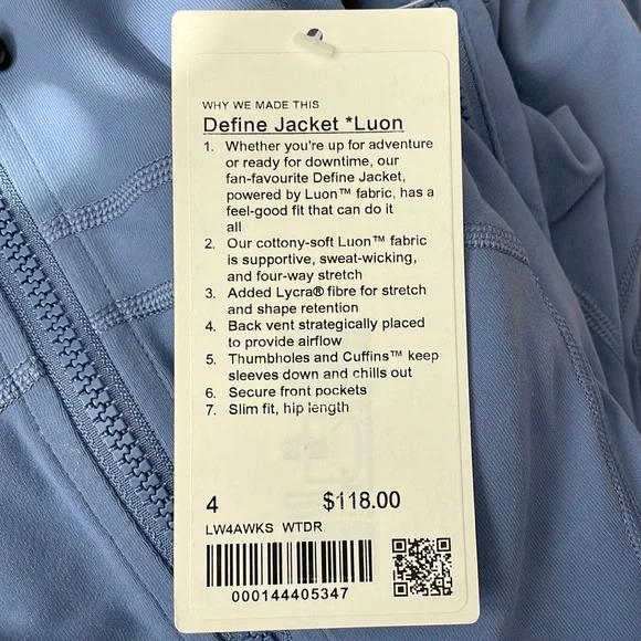 NWT Lululemon Define Jacket Luon Water Drop Size 4 - Picture 4 of 12
